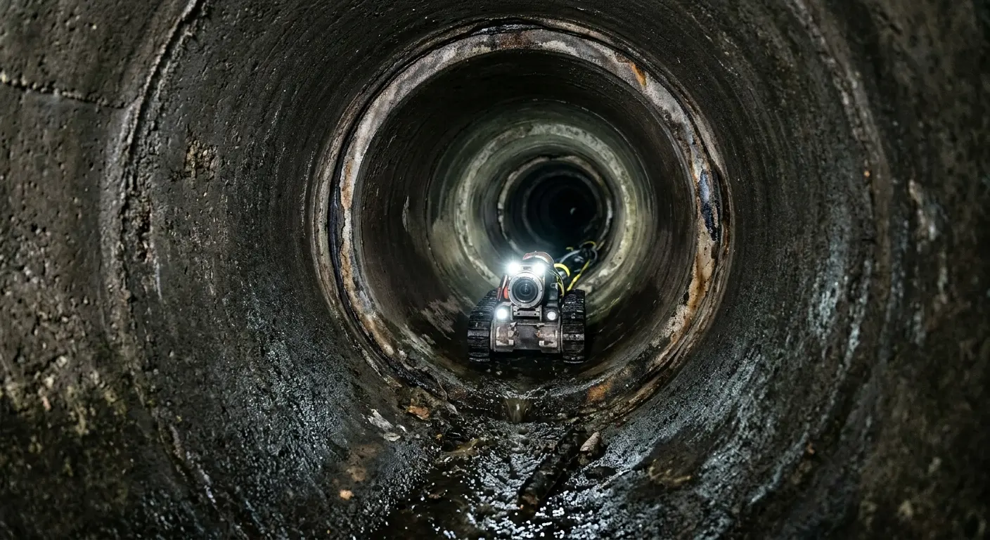 Robotic sewer camera inspecting pipe interior for Sewer Line Repair in University City